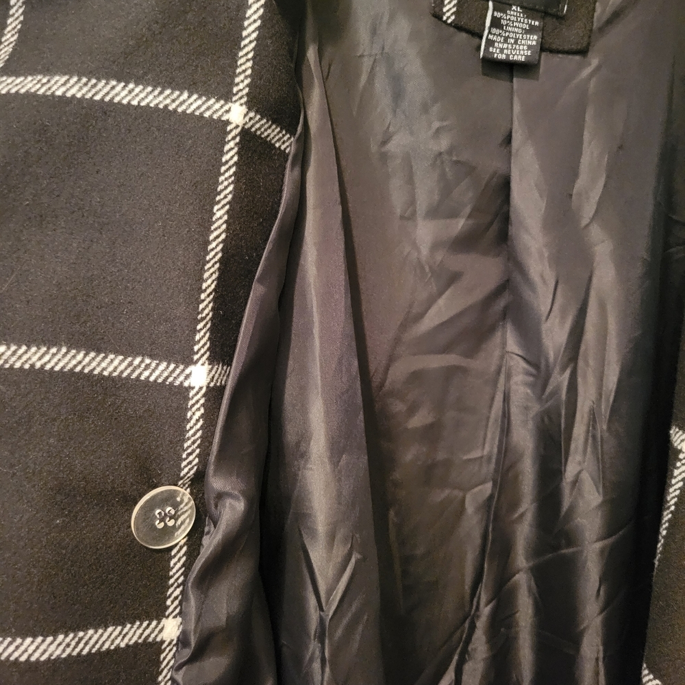 Me Jane Black & White Plaid Belted Pea Coat - Picture 3 of 5